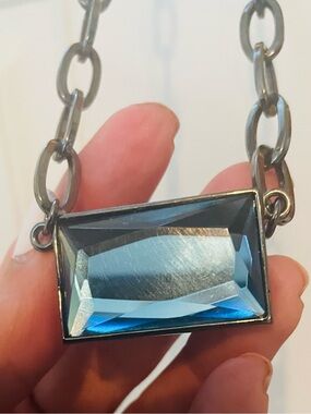 Blue Rectangular Crystal Pendant Necklace - Women Jewelry
